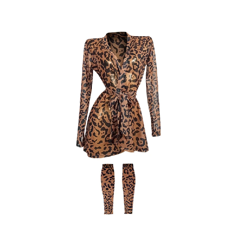 Vestito Da Ballo Latino Leopardato Per Ragazze – Tuta Da Competizione Per Tango, Rumba E Cha Cha, Tessuto Elastico