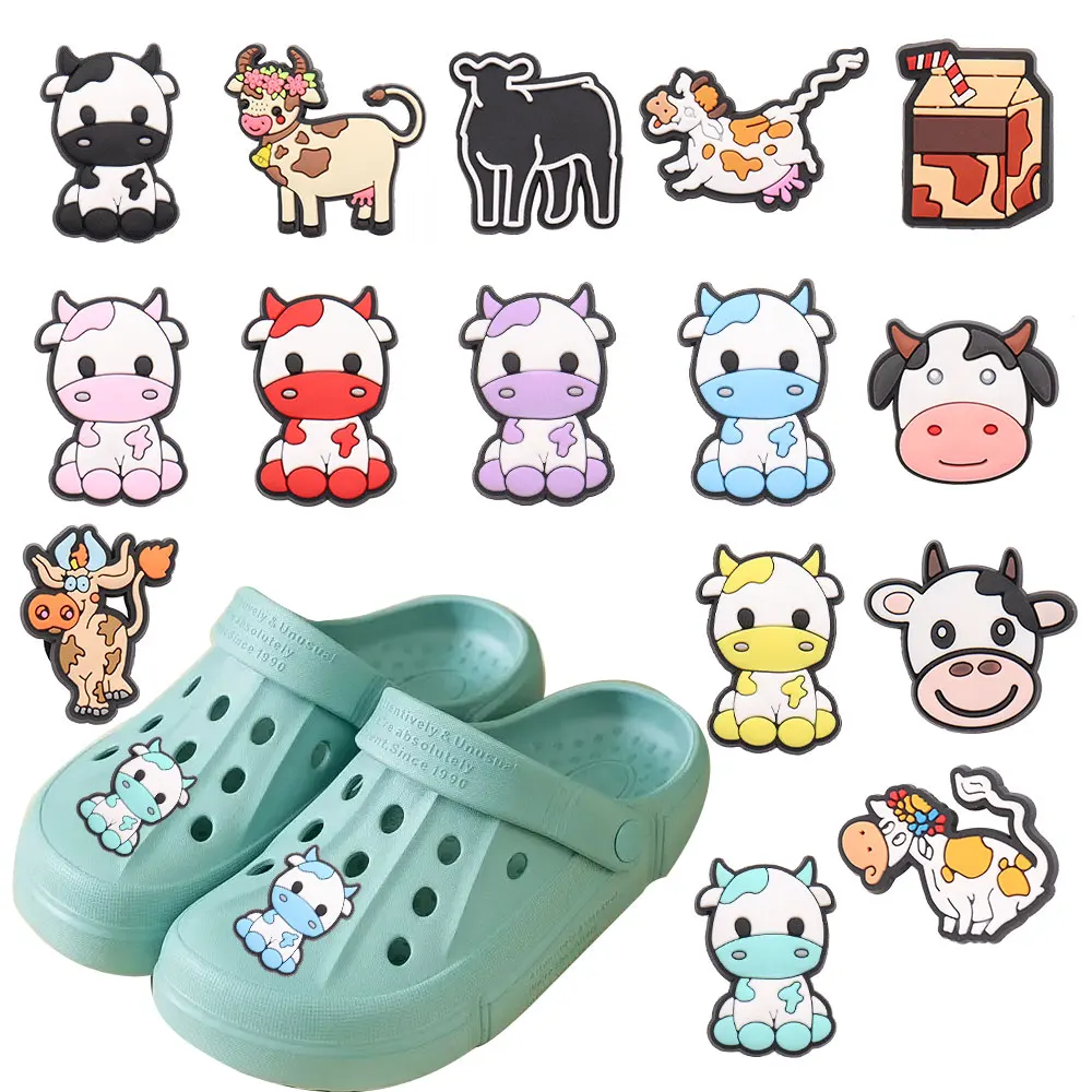 

New Arrival 1pcs Shoe Charms Colourful Animal Cows Accessories PVC Kids Shoe Buckle Fit Wristbands Birthday Present