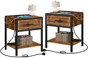 Full Bedroom 3-Pieces Bedroom Sets Full Size Bed Frame with 2 Nightstand Nightstands with Charging Station Drawer Open Storage