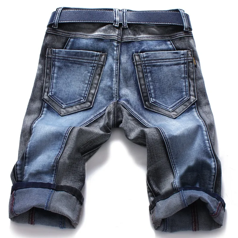 Men's Elastic Denim Shorts Summer Cropped Pants Slim Fit Patchwork Straight Jeans Shorts Plus size42 44 Cowboy Male