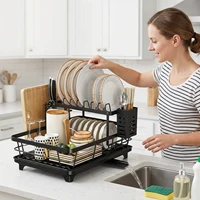 Égouttoir à vaisselle réglable pour comptoir de cuisine avec plateau de drainage, organisateur de vaisselle pour évier, support de rangement 3