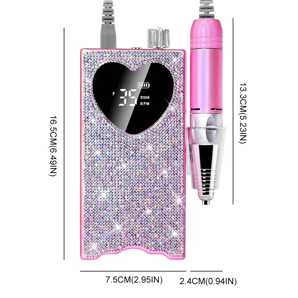 96W Rechargeable Nail LED UV Lamp And 35000RPM Nail Drill Machine with Diamonds Heart-Shaped Design for Manicure Polishing Dryer 6