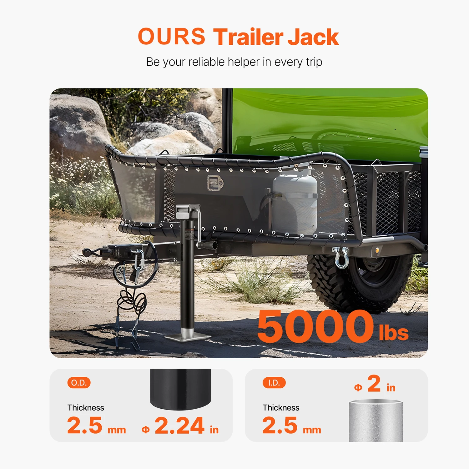 SucceBuy 5000 lbsTrailer Jack Weld-on Pipe-Mount Swivel Trailer Jack with 15in Vertical Travel for RV Utility Yacht Trailers
