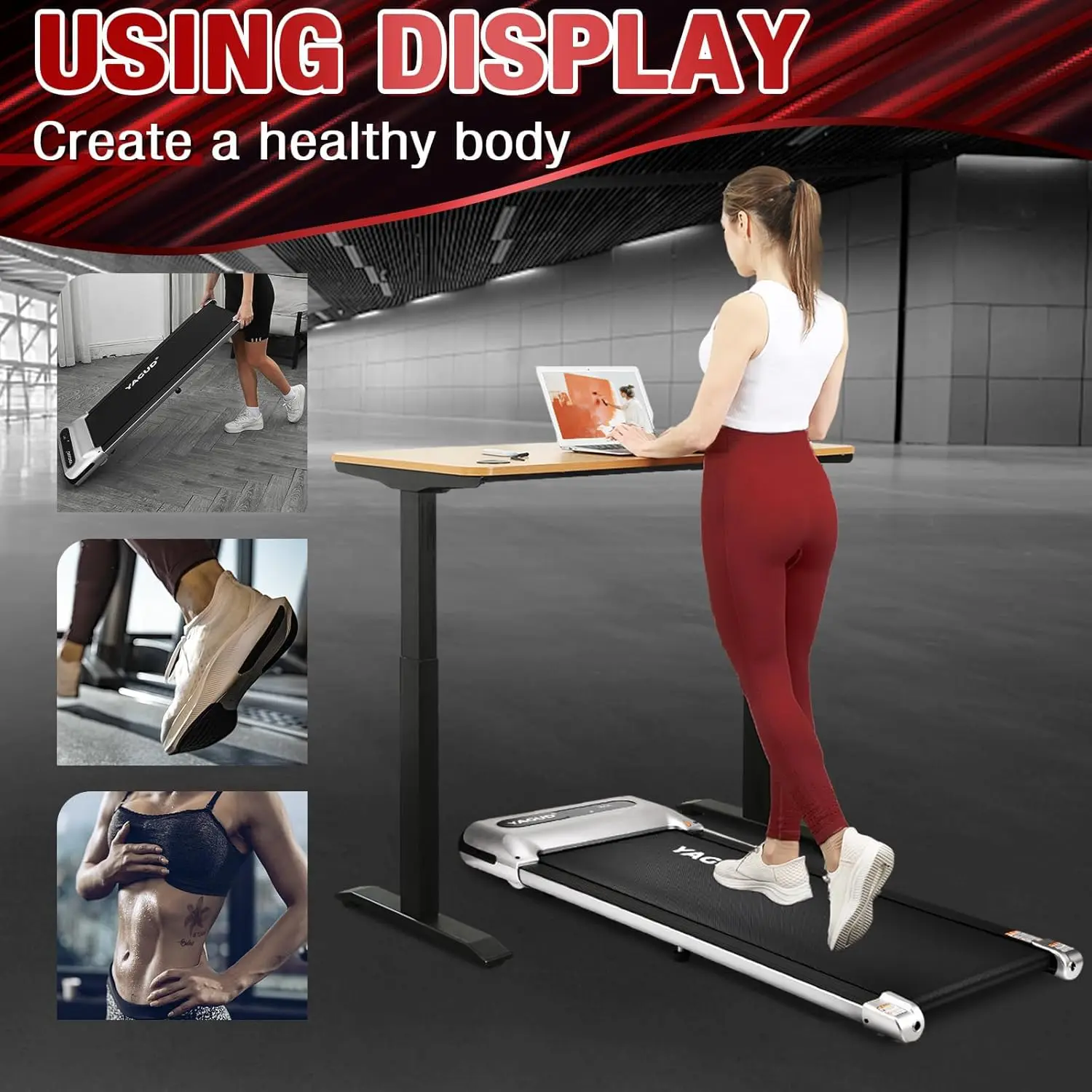 Desk Treadmill, Walking Pad for Home and Office, 2.5 HP Portable Walking Jogging Running Machine with Remote Control and L