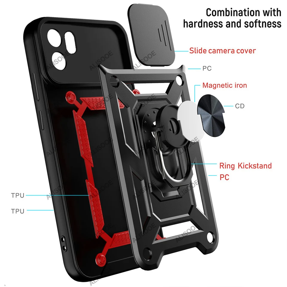 Funda Armor Xiaomi Redmi A1/A2, TPU+PC Antigolpes Con Anillo Soporte, Incluye 2 Protectores De Pantalla
