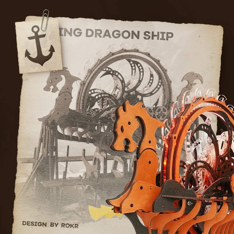 Robotime Rokr Viking Dargon Ship Kit Explore Mysteries Of Ancient Ship Mechanical Gear Kit for Men Women Teens - Image 2