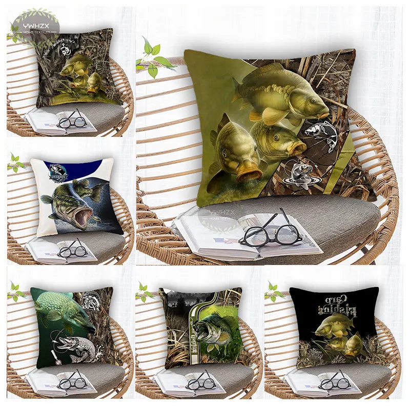 Bass Carp Fishing Pillow Pillow Covers Decorative Cushion Cover