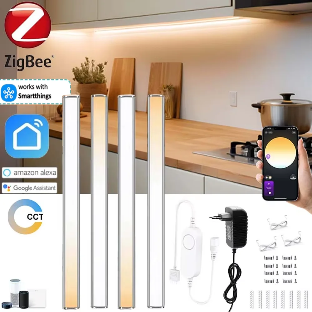 Zigbee LED Cabinet Light Bar Kit 30CM Dimmable Dual White Kitchen Shelf Closet Decor Tuya App/Voice Control for Google Alexa led cabinet light cabinet lights led cabinet lights under cabinet light