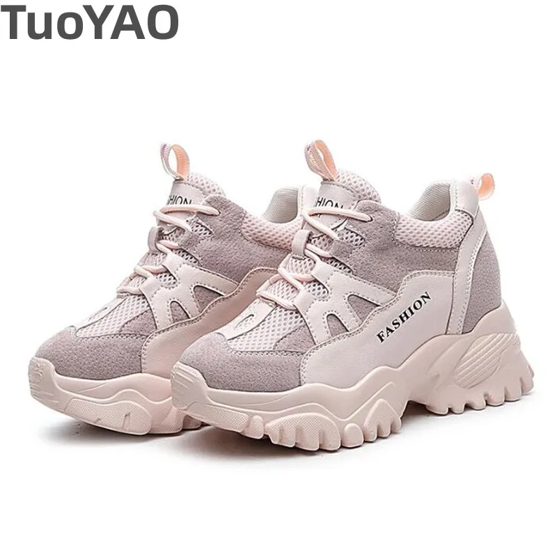 

8cm Cow Genuine Leather Females Comfort Casual Ladies Vulcanize New Women Platform Autumn Spring High Brand Sneakers Breathable