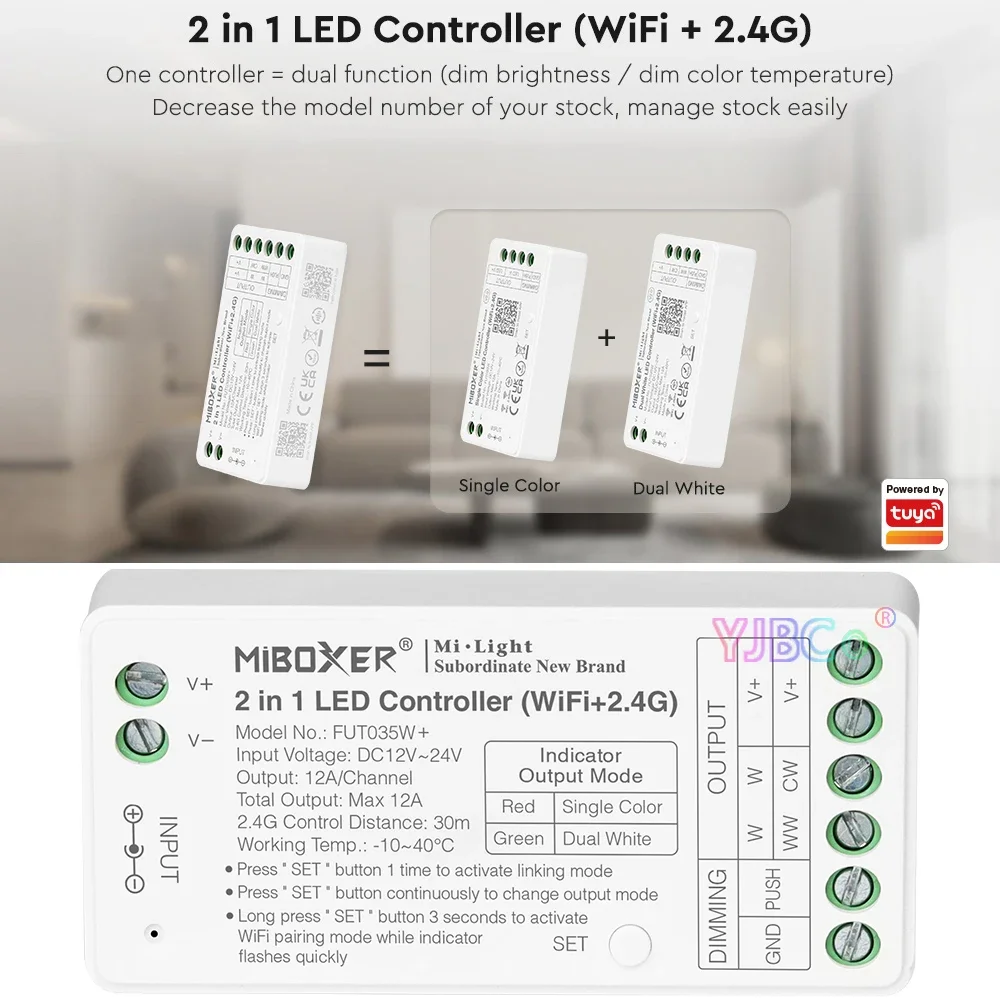 Miboxer Tuya APP Zigbee 3.0 2.4G WiFi Dual white Single color 2 in 1 LED Strip Controller dimming CCT Lights tape Dimmer 12V 24V 5v 12v 24v led strip lights smd2835 cct led strips dual color warm white cool white 2700 6500k high density led tape room decor