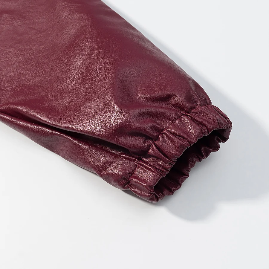 Women Short Faux Leather Jacket Female Long Sleeve Stand Collar Single Breasted Coat Lady Spring New With Zipper Pocket Outwear