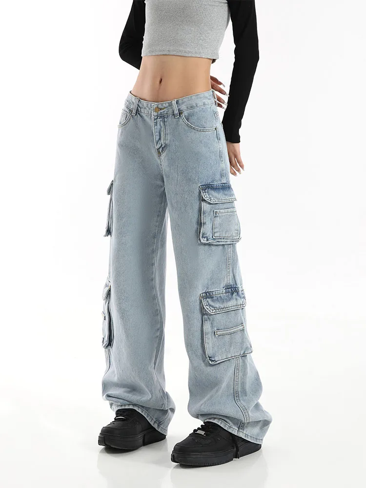 

Vintage Cargo Pants Baggy Jeans Women Fashion 90s Streetwear Pockets Wide Leg High Waist Straight Y2k Denim Trousers Overalls