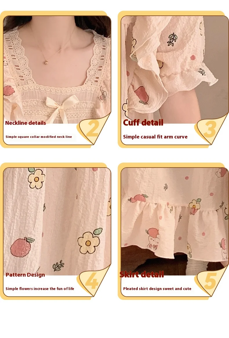 Summer New Nightgowns Ladies Pajamas Homewear Women Bubble Wrinkled Fabric Cute Loose Dresses Student Nightgowns Homewear