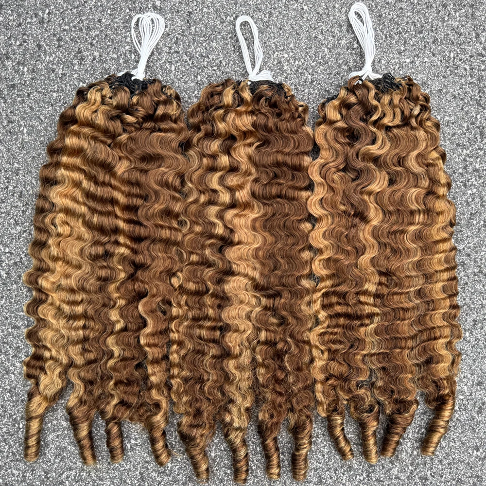 #P4/27 Highlight Burmese Curly Crochet Human Hair for Boho Braids Crochet Weave Hair Extensions Pre Separated Miracle Knots 2