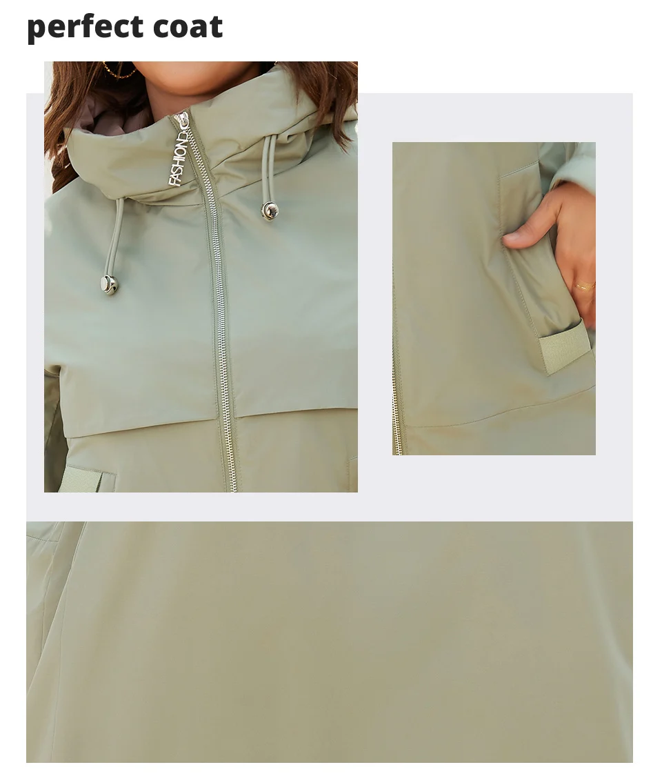 GASMAN New women's coat spring 2022 brand Mid-Length Fashion Women's jacket Contrasting trench pocket hooded casual parkas 8266