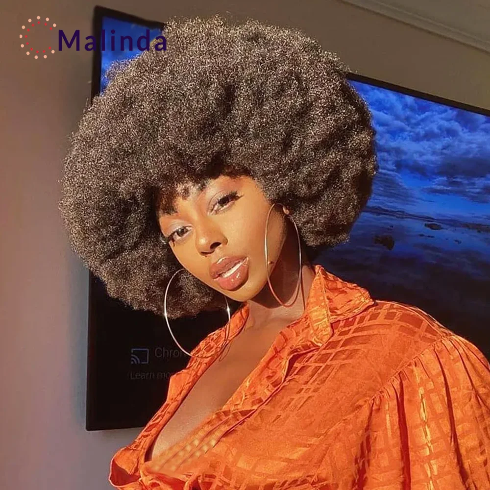 

Afro Kinky Curly With Bangs Human Hair Short Bob Wigs Ready To Go Full Machine Wig Kinky Curly With Bangs Wigs For Women