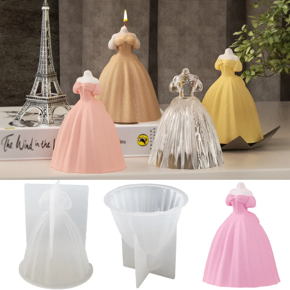 

3D Wedding Dress Scented Silicone Candle Mold Aromatherapy Plaster Candle Mould IY Cake Handmade Making Molds