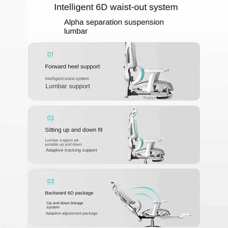 Ergonomic Chair Sedentary Comfort Office Chair Home Study Computer Game Chair Backrest Adjustable Seat With Footrest 4