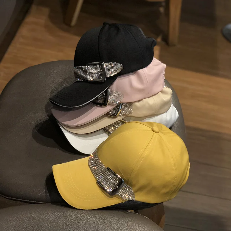 2022 New Fashion Rhinestone Belt Baseball Caps for Women Snapback Sport Caps Outdoor Sun Hat Gorras Black Hat