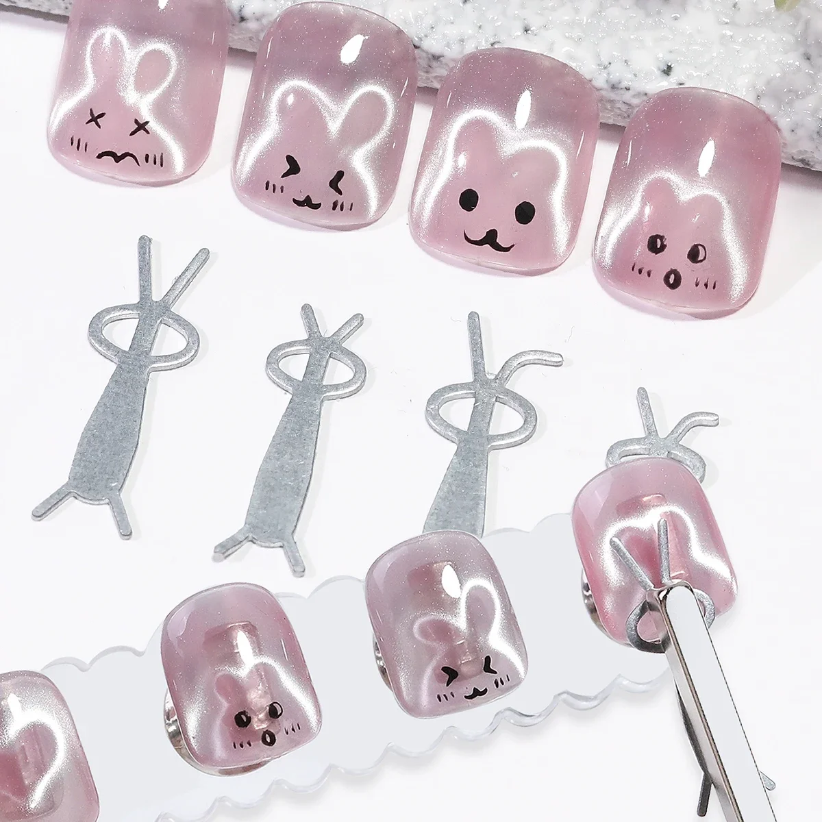 9개 고양이 눈 자석 세트, 네일용 철제 하트 모양 토끼 자석 디자인 DIY 네일 도구, 개학맞이