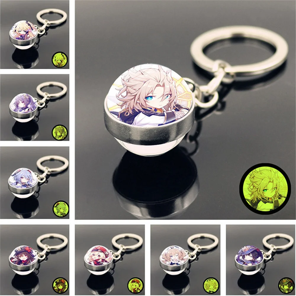 

Genshin Impact luminous key chain pendant game characters Ganyu Keqing clear double-sided glass ball key chain pendant