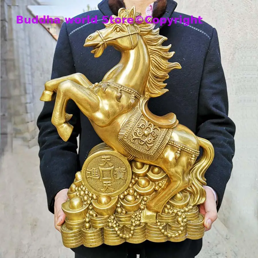 Grande Asia Home Store Company Business Porta Ricchezza Denaro Buona Fortuna Successo Zhao Cai Golden Horse Scultura In Bronzo Statua