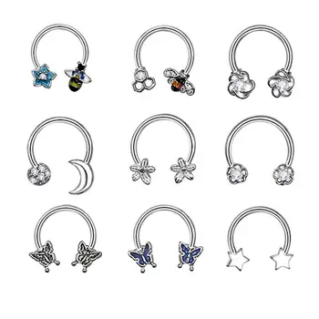 나비 코 피어싱 후프 중격 링, 수술용 강철 나선 귀 연골 귀걸이, 원형 말굽 바디 쥬얼리, 10mm 16G, 1 개