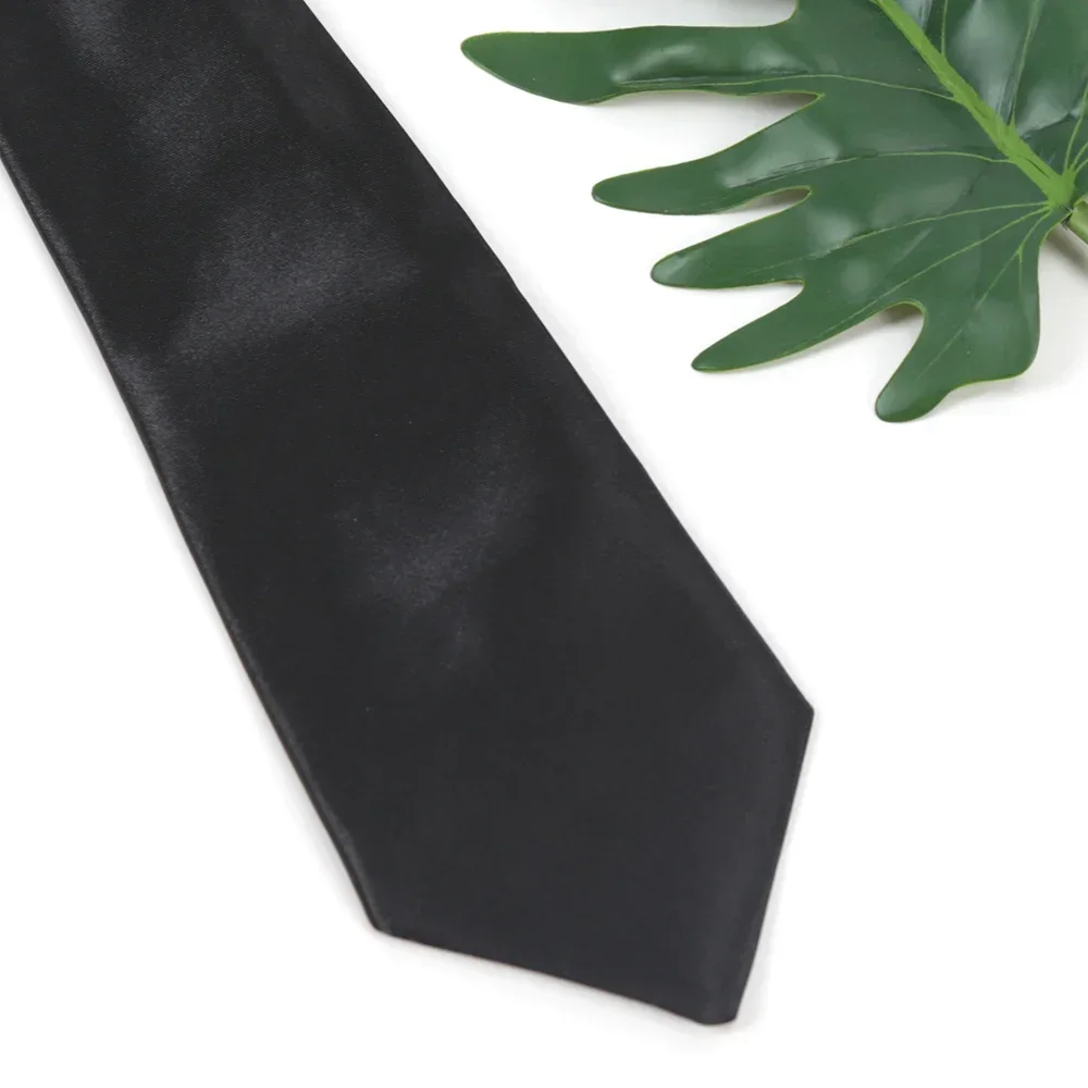 Women Zipper Ties Black Retro Silky Narrow Men Neck Tie Slim Smooth Bow Tie Korean Style Simple Elegant All-match Trendy neck tie