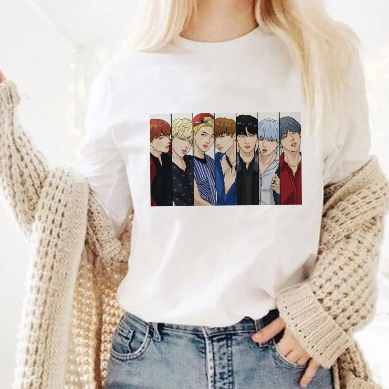 Camiseta JIN J HOPE JIMIN V JUNGKOOK para mujer, ropa de gran tamaño kpop para mujer, estilo coreano bangtan boys, harajuku de dibujos animados|Camisetas| - AliExpress