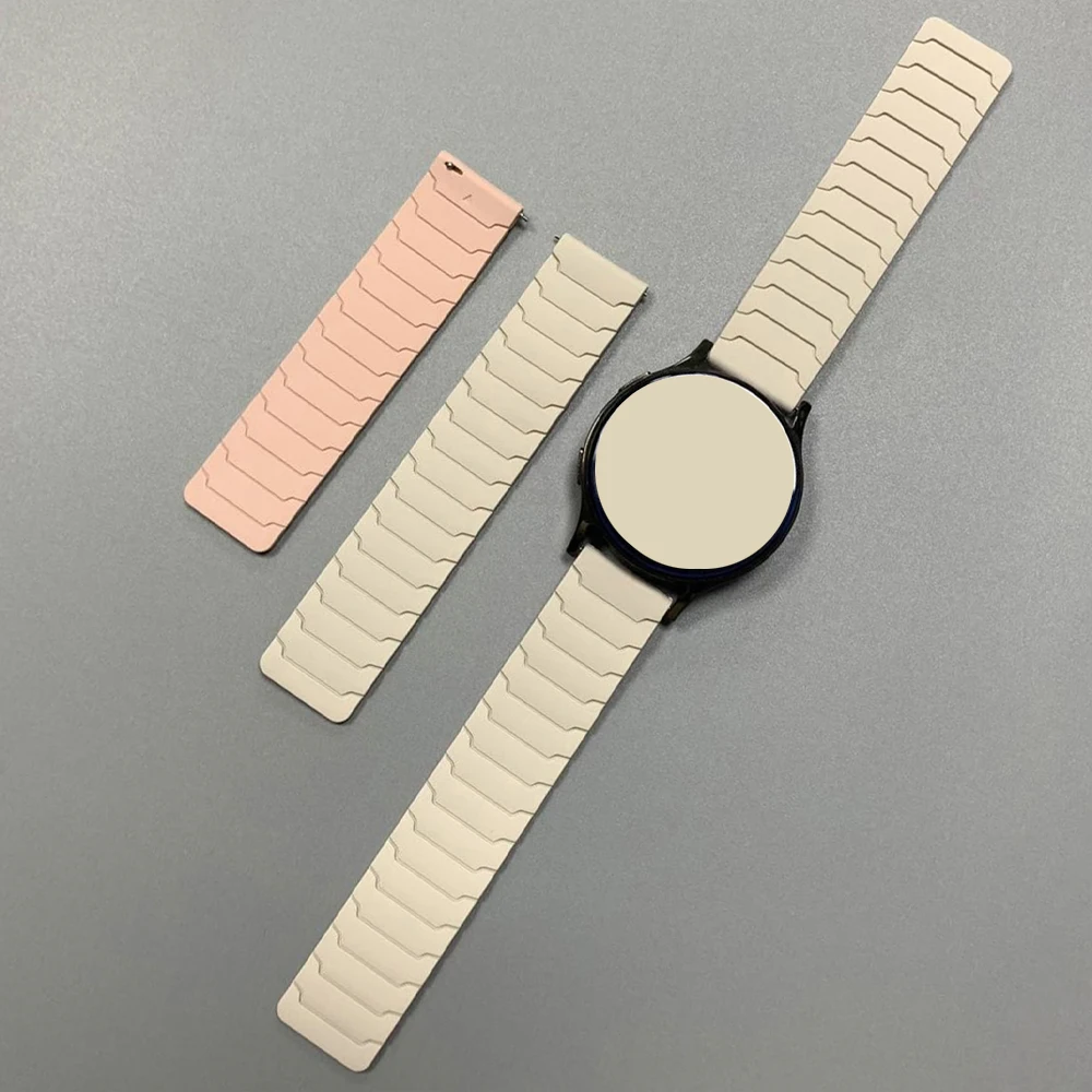 Silicone Magnetic Loop Smartwatch Strap - 20/22mm Adjustable Bracelet in Various Colors