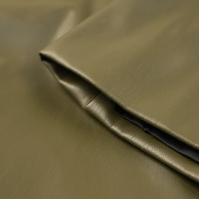 Chaqueta de cuero para mujer, estilo urbano, verde, con pliegues, escote en V, un botón, manga larga, bolsillos, abrigo hasta la cintura, primavera 2025, estilo urbano Y2K.