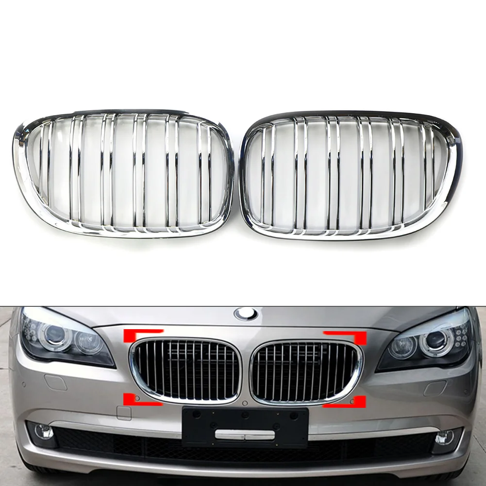 

2Pcs Chrome Car Front Kidney Grill Dual Slats For BMW 7 Series F01 F02 730LI 740LI 750LI 760LI 745LI 2009-2015