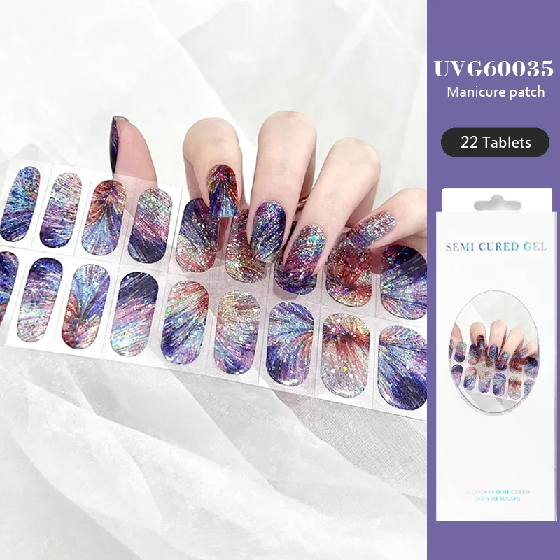 20/16 Strips Semi-cured Gel Nail Stickers Waterproof Solid Color Semi-baked Nail Patches Full Cover Nail Decals  UV Lamp Need