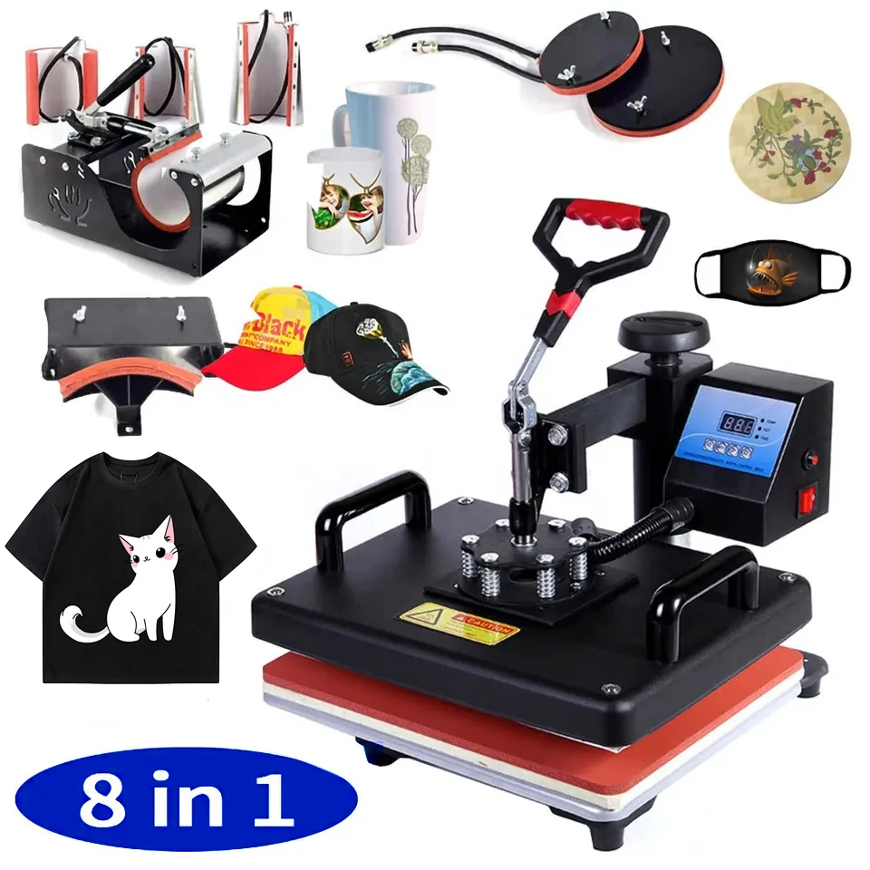 8 in 1 Combo impresora de transferencia Heat Press tshirt Printing