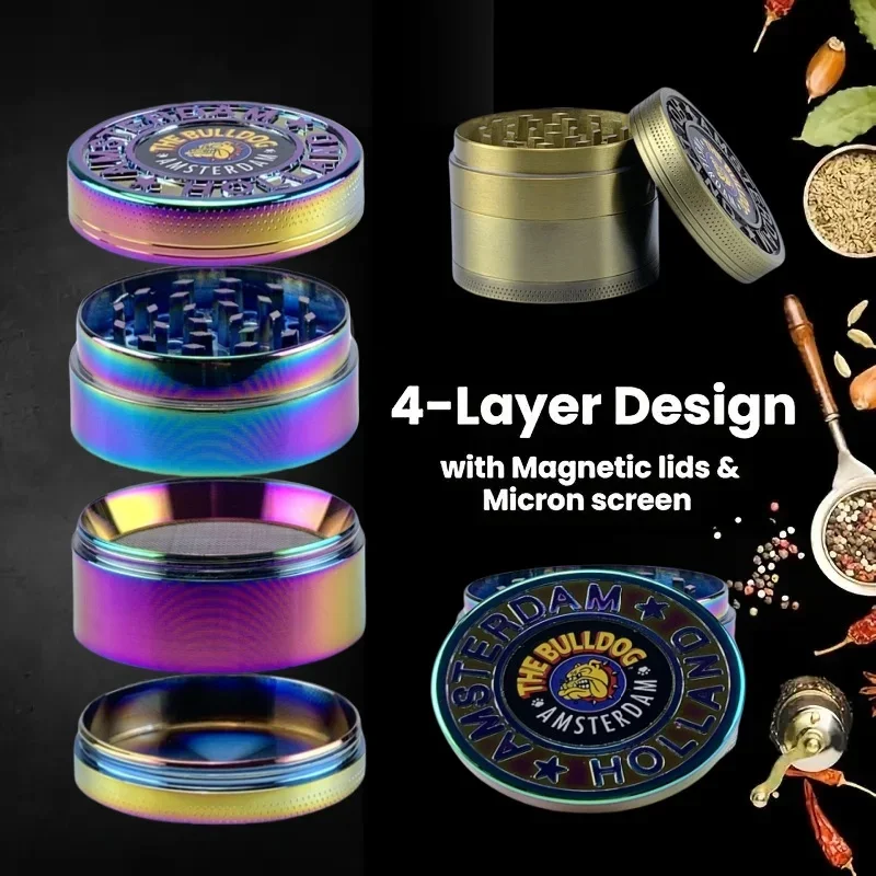 2 Inch Colorful Bulldog Herb Grinder Portable 4 Sections Spice Grinder Cigarette Shredder Kitchen Gadget Smoking Accessories