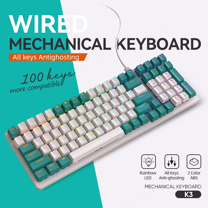 K3MechanicalKeyboard100KeysGamingGamerKeyboardsGamingKeyboardsUSBTypeCWired