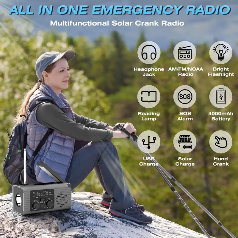 Emergency Hand Crank Rechargeable Radio with Power Bank for Cell Phone 3