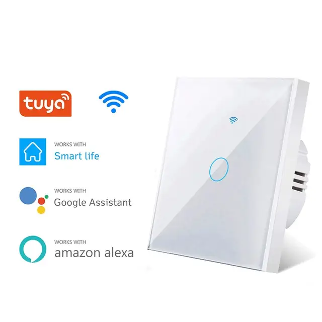 Tuya Wifi Smart Light Switch EU 1/2/3Gang Touch Light Switch No Neutral Wire Wall Light Switches for Alexa Google Voice Control 1
