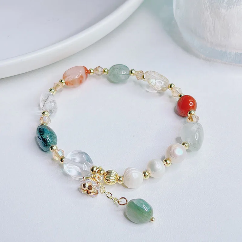 

Zircon Flower Natural Freshwater Pearls Amethyst Pink Crystals Aventurine Beaded Strand Women's Hand Bracelets Jewelry YBR1174