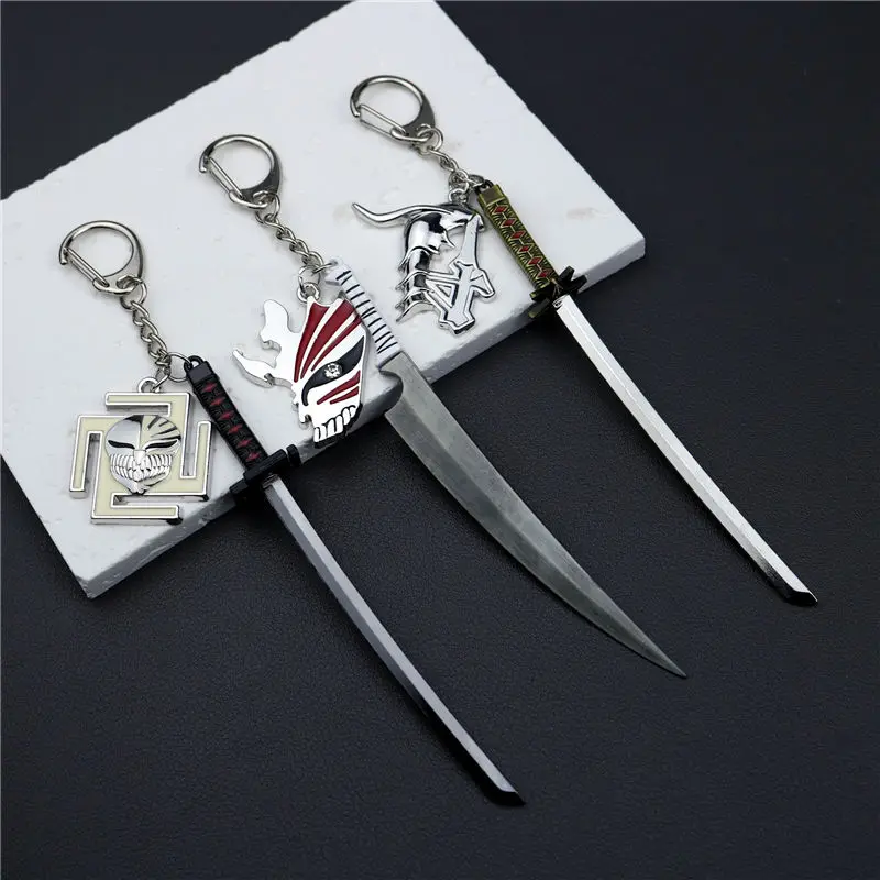 

12cm Bleach Mask Sword Set Keychain Anime Kurosaki Ichigo Zangetsu Merchandise Metal Katana Weapon Model Home Ornament Toy Craft
