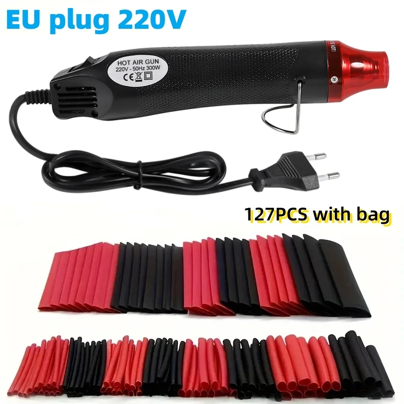 300W Hot Air Heat Gun with 127/328/530pcs Heat Shrink Tube EU 220V Shrink Tubing Kit 2:1