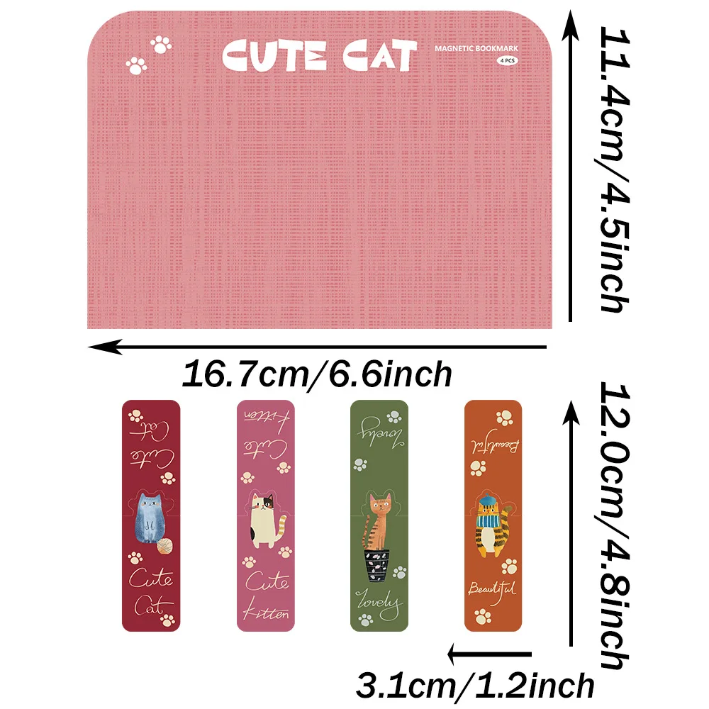 Cute Cat Magnetic Folding Bookmark 4 PCS Book Marking Page Clip DIY Student Stationery Creative Gifts