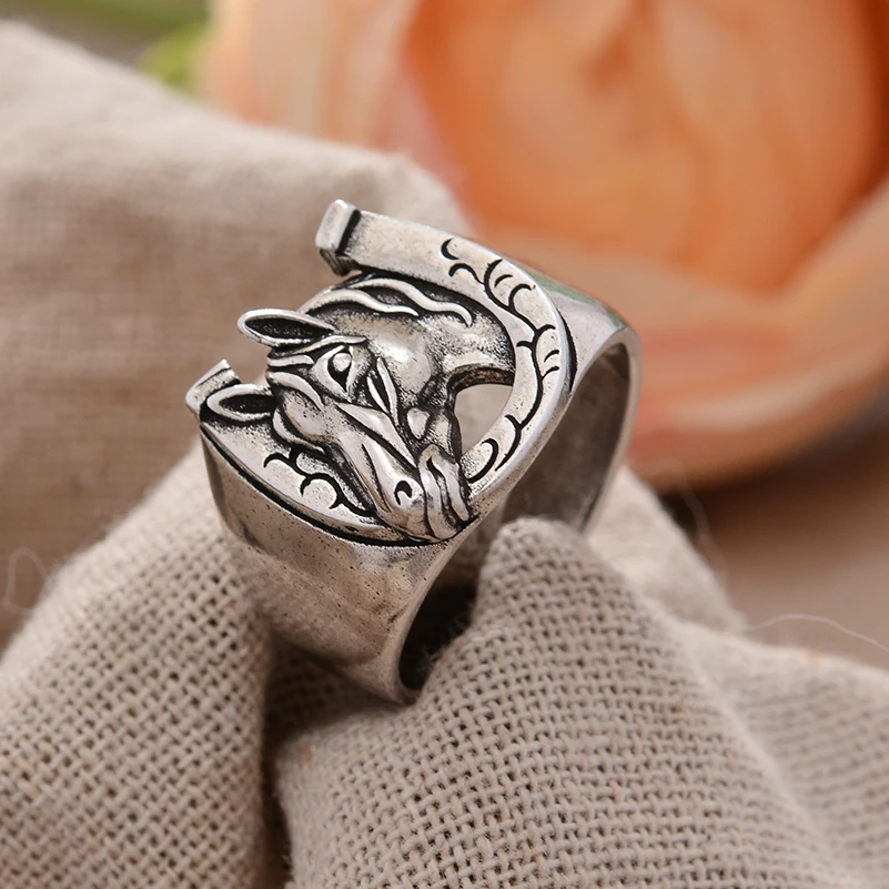 Anello Ferro Di Cavallo In Acciaio Inox, Grigio, Stile Retrò, Unisex, Portafortuna - Foto 3