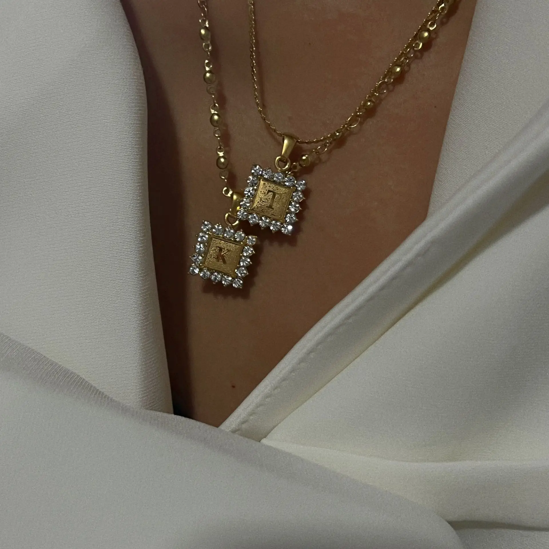 Vintage Edelstahl Ersten Halskette für Frauen Dainty Zirkon Intarsien Brief Choker Halskette Mode Schmuck Collier Femme