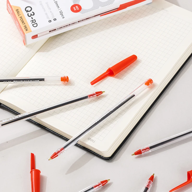 Deli 12 Pcs Ballpoint Pen 1.0 mm Black Blue Red Colors Bullet Tip Gel Pen Smooth Writing Office Stationery School Supplies 5
