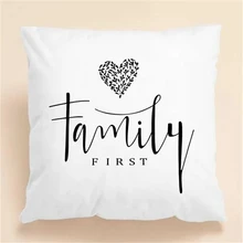 

maxim Family First Letter Leaf Heart Print Cushion Cover Simple Black Line White Short Plush Throw Pillow Case Party Decor Gift