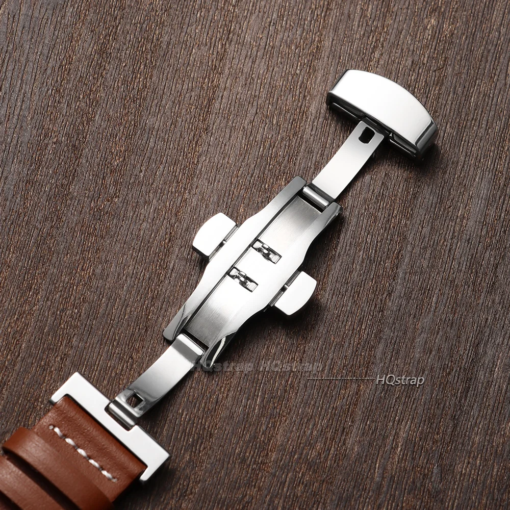 Vintage Leather Watch Strap with Butterfly Buckle and Quick Release