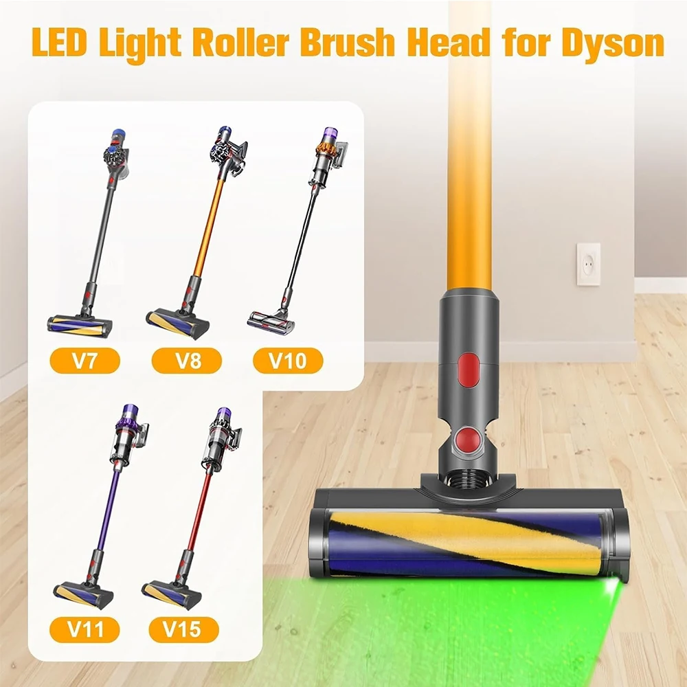 LED Floor Nozzle Brush for Dyson V7 V8 V11 V10 V15 Vacuum Cleaner Electric Brush Soft Roller Replacement Parts