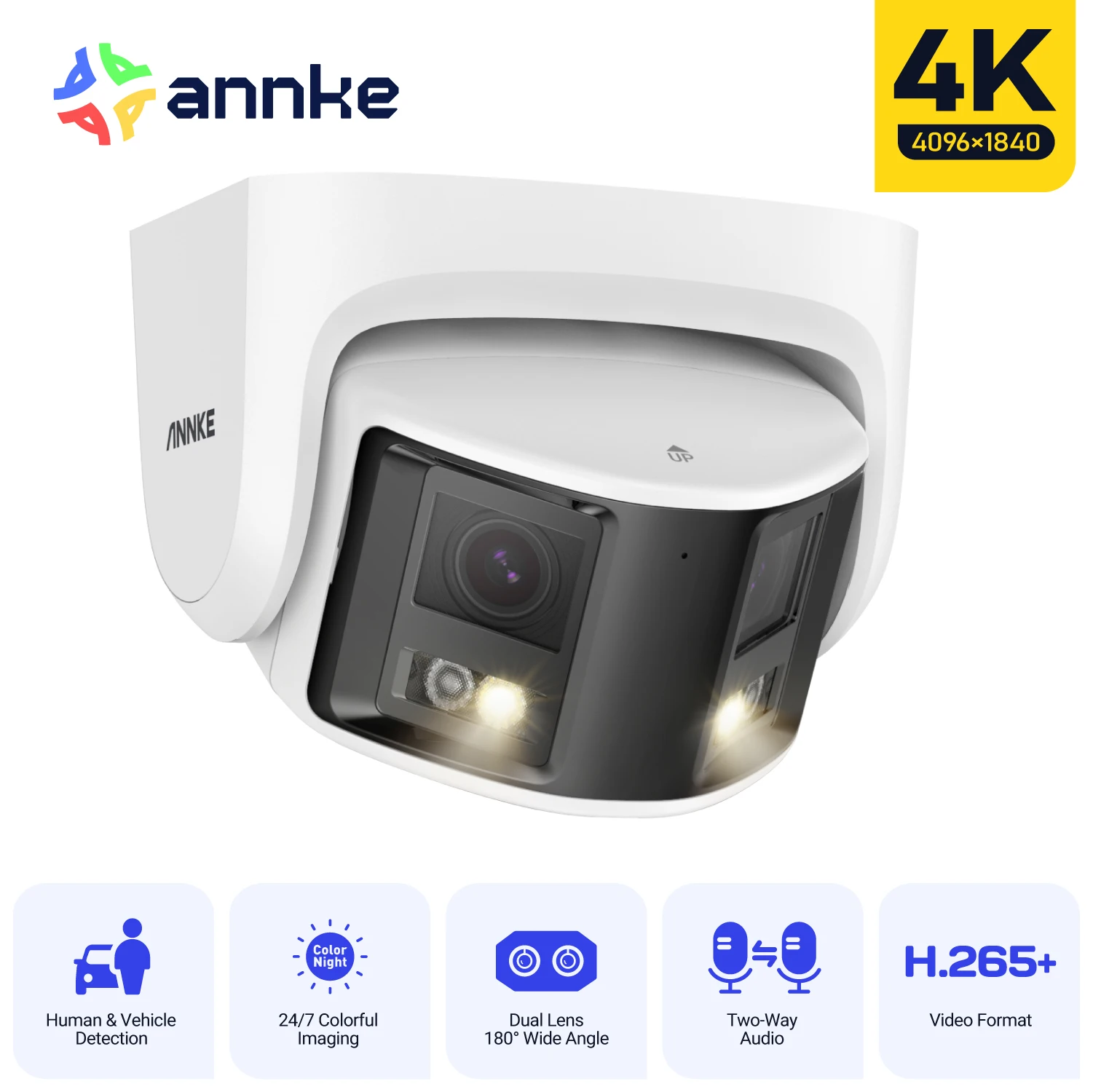 ANNKE 8MP Camera Security Dual Lens Human Detect Two Way Audio 180° Wide View Angle Panoramic Dual Lens Poe IP Camera 1