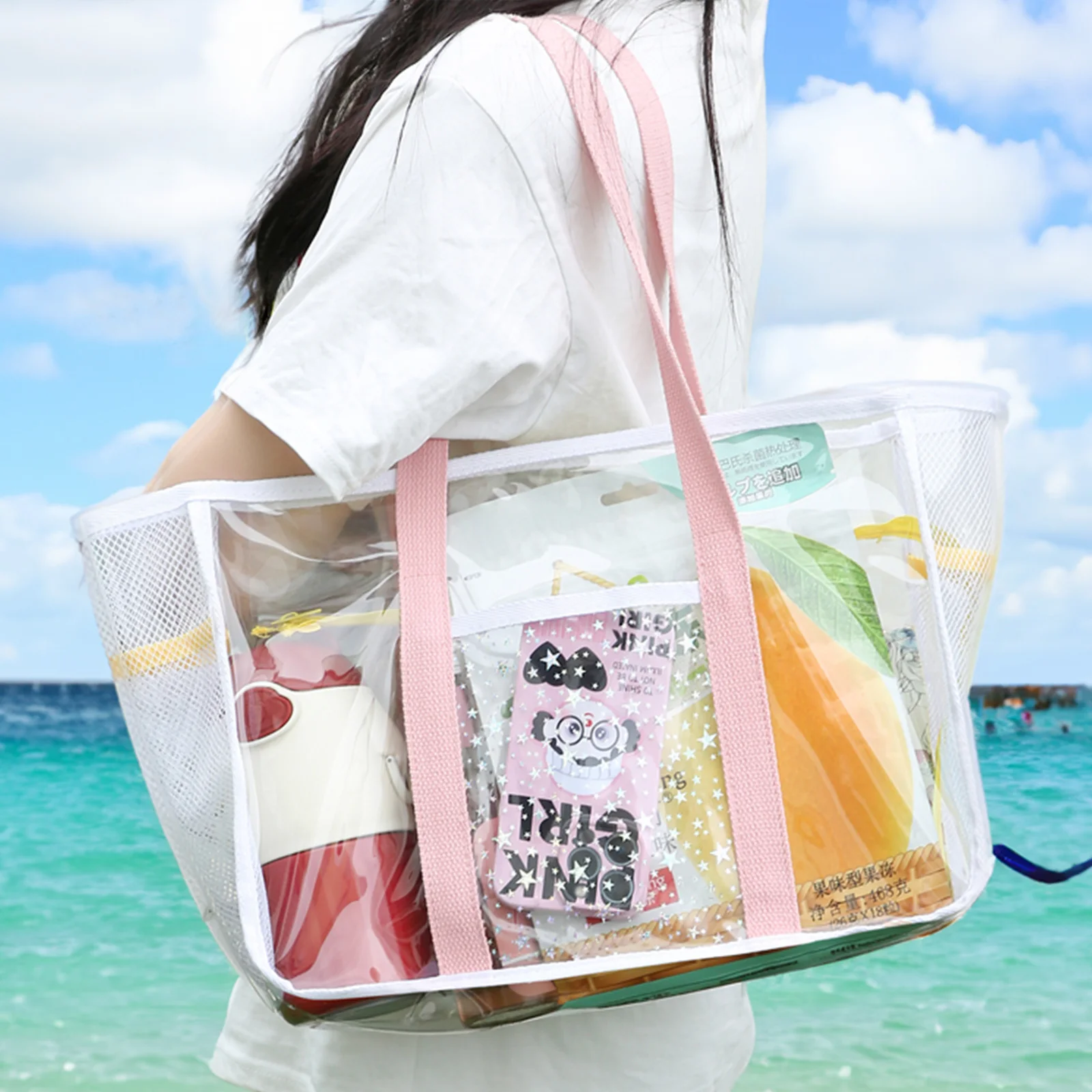 Clear Tote Beach Bag Womens Transparent PVC Beach Vacation Shoulder Handbag